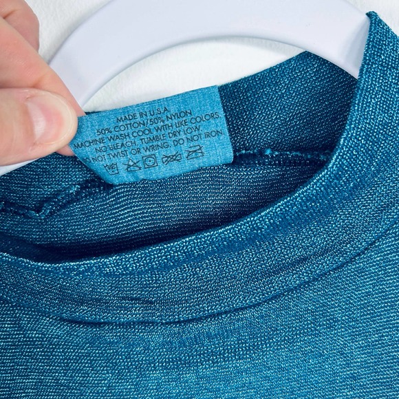 Michael Stars Teal Blue Shimmery Mock Neck Long Sleeved Tee One Size - Picture 4 of 5